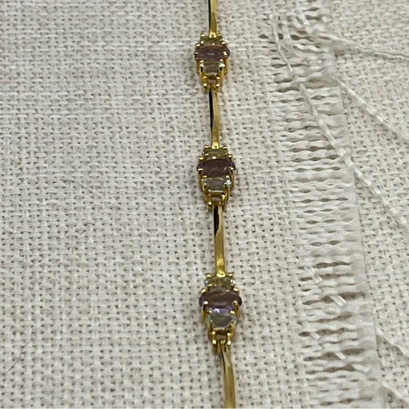 Vintage Gold-Over-Sterling Purple Gemstone Bracelet - 7” Stamped OBJ 925 - Picture 7 of 17